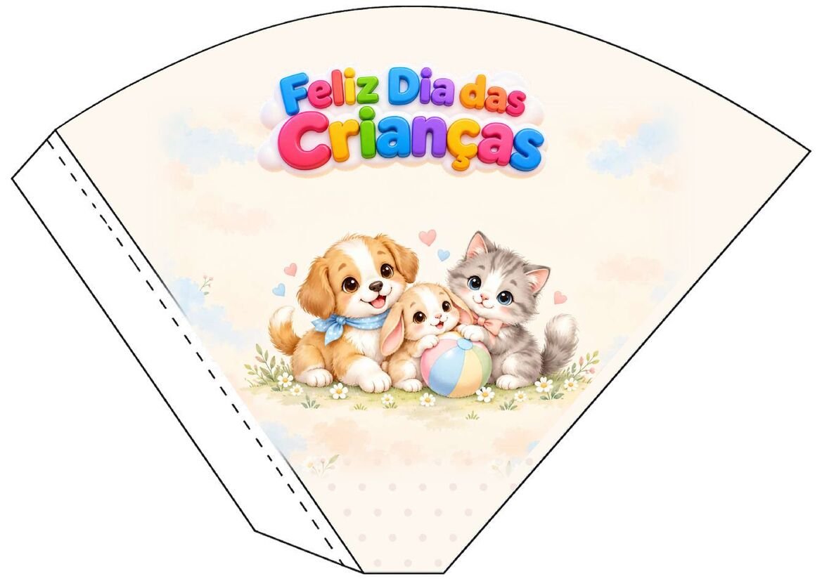 Molde 25 de cone de papel decorado para o Dia das Crianças