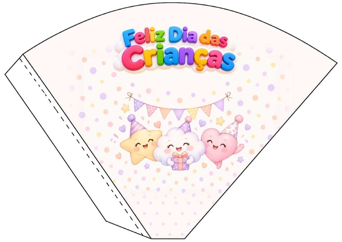Molde 26 de cone de papel decorado para o Dia das Crianças