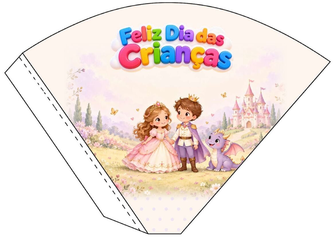 Molde 27 de cone de papel decorado para o Dia das Crianças