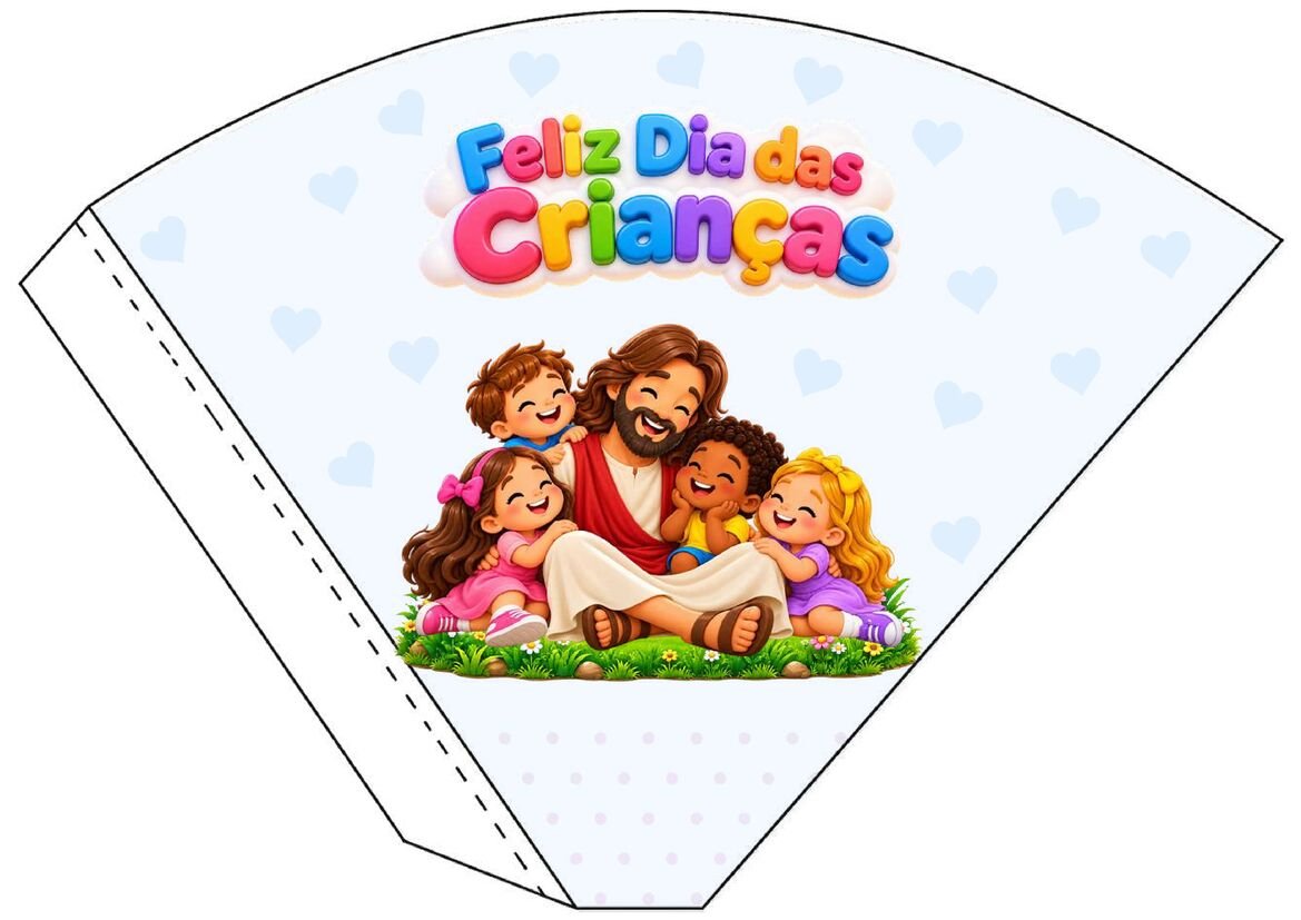 Molde 28 de cone de papel decorado para o Dia das Crianças