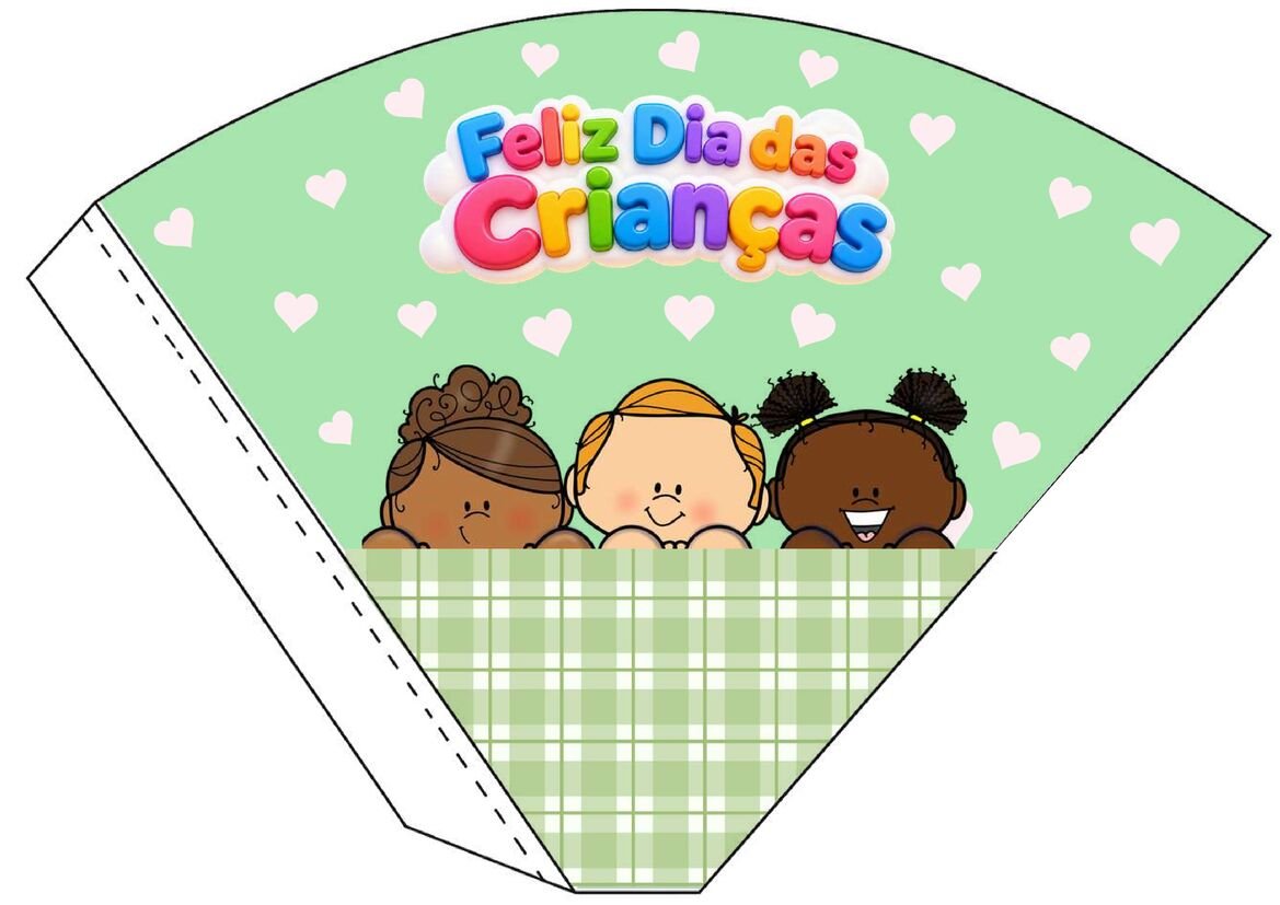 Molde 29 de cone de papel decorado para o Dia das Crianças