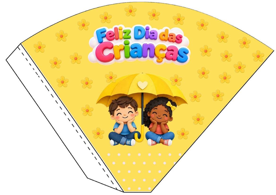 Molde 30 de cone de papel decorado para o Dia das Crianças