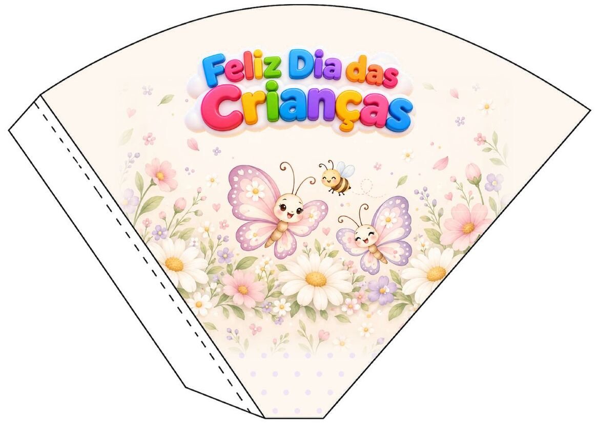 Molde 06 de cone de papel decorado para o Dia das Crianças